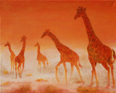 Bild Fünf Giraffen im Abendrot von Uli Aschenborn